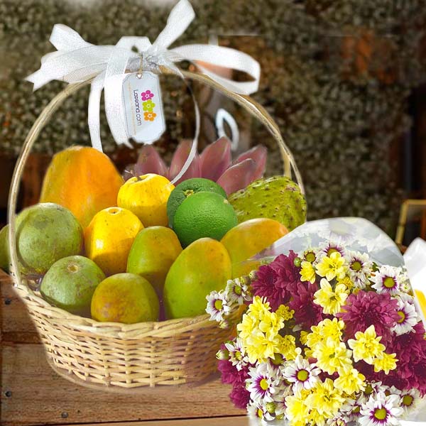 "WISHING YOU WELL" FRUIT BASKET WITH FREE FLOWER BUNCH - Fruit Baskets - in Sri Lanka